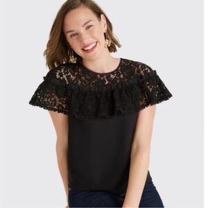 Draper James Black Lace Popover Blouse - Size 8